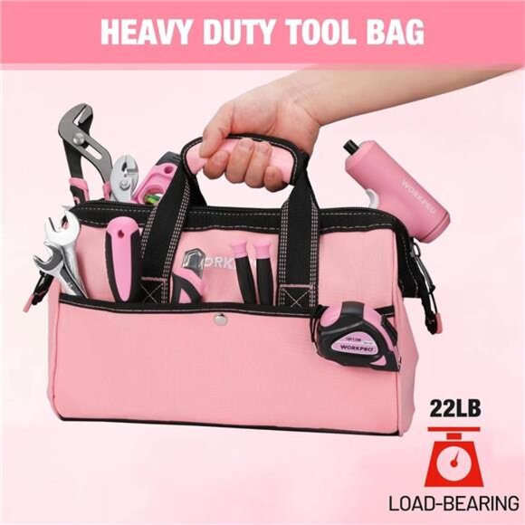 13-Inch Tool Bag, Pink Soft Cloth Tool Storage Bags, Wide Mouth Tool - Picture 4 of 7